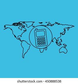 world map icon with a cellhpone, vector illustration