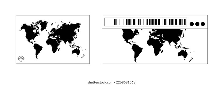 world map icon design with bar code