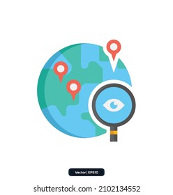 Icono del Mapa Mundial. Colección digital de iconos nómadas. Los iconos incluían consultoría, ingresos, desarrollo de negocios, remisiones, puesta en marcha, trabajo independiente, comunidad, etc. EPS10