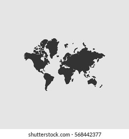 World map icon flat. Black pictogram on grey background. Vector illustration symbol