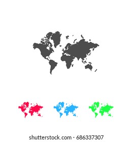 World map icon flat. Color pictogram on white background. Vector illustration symbol and bonus icons