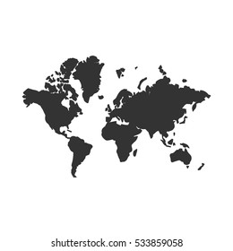 World map icon flat. Illustration isolated on white background. Vector grey sign symbol