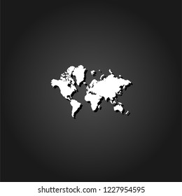 World map icon flat. Simple White pictogram on black background with shadow. Vector illustration symbol