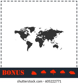 World map icon flat. Simple vector symbol and bonus icon