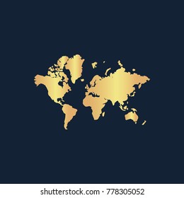 World map icon flat. Simple gold pictogram on dark background. Vector illustration symbol