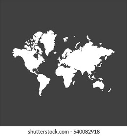 World map icon flat. Vector white illustration isolated on black background. Flat symbol