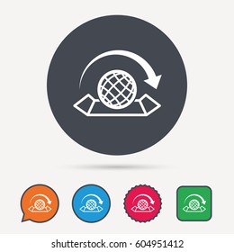 World map icon. Globe with arrow sign. Travel location symbol. Circle, speech bubble and star buttons. Flat web icons. Vector