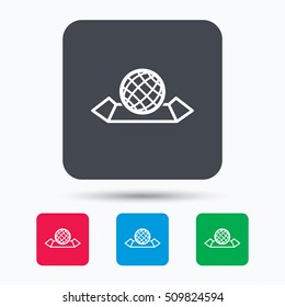 World map icon. Globe sign. Travel location symbol. Colored square buttons with flat web icon. Vector