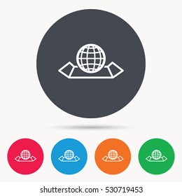 World map icon. Globe sign. Travel location symbol. Colored circle buttons with flat web icon. Vector