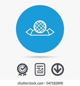World map icon. Globe sign. Travel location symbol. Achievement check, download and report file signs. Circle button with web icon. Vector