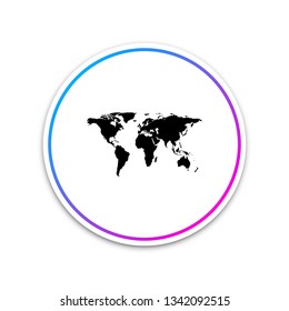 World map icon isolated on white background. Circle white button. Vector Illustration