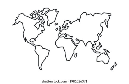 Icono de mapa mundial aislado en fondo blanco. Mapa de esquema mínimo mundial y terrestre. Icono de línea moderna. Plantilla para gráficos, infografías. Ilustración del vector