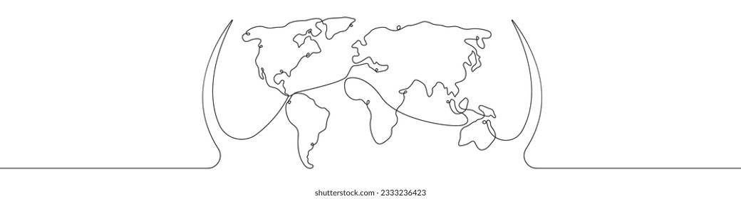 World map icon line continuous drawing vector. One line World map icon vector background. World map icon. Continuous outline of a World map.