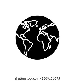 World Map Icon in Minimal Flat Projection Outline Design