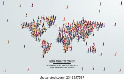 world map icon or  World Population  day concept. large group of people form to create shape world map. Vector illustration.