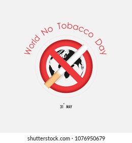 World map icon and Quit Tobacco vector logo design template.World no tobacco day.No Smoking Day Awareness Idea Campaign for greeting Card,Poster,Brochure,Abstract background.Vector illustration.