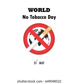 World map icon and Quit Tobacco sign.World no tobacco day.No Smoking Day Awareness.31 MAY.Vector illustration. 