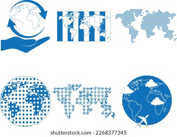 World map icon set, global map icon set blue vector