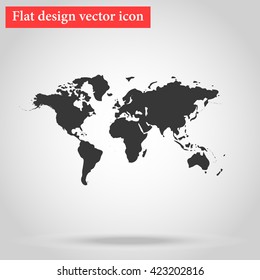 World map icon with shadow flat bottom. vector illustration