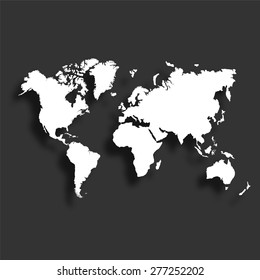 World map icon with shadow - vector illustration