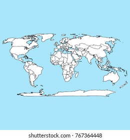 World map icon. Vector illustration outline world map. Hand drawn atlas, globe, world map.
