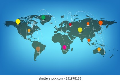world map with icons and blue background vector