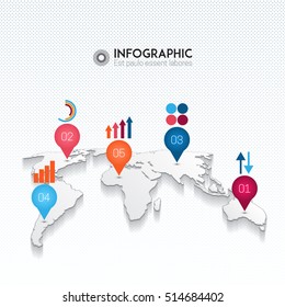 World map with icons. Business concept timeline. Infographic template. Vector illustration.