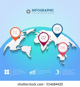 World map with icons. Business concept timeline. Infographic template. Vector illustration.