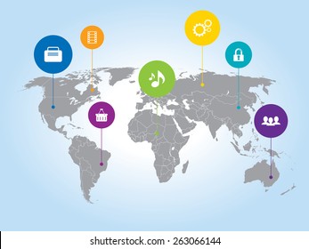 World map with icons illustration of social media