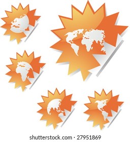 Weltkarten-Symbole auf spitzen Aufkleberformen