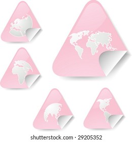 World map icons on triangle sticker shapes