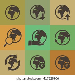 World map icons set.Africa , Europe
