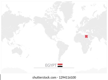 World Map with identification of Egypt. America Centered World Map in a grayscale color.