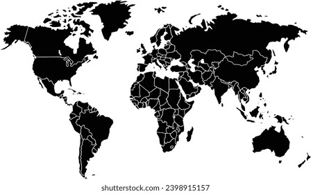 ilustración del mapa del mundo, distribución negra del mapa mundial, mapa del mundo hermoso, mundo, diseño, hoja de ruta 