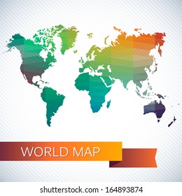 World Map Illustration with a colorful polygonal pattern background. Many layers and bright colors