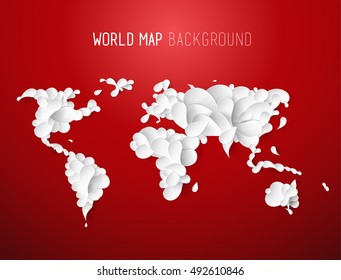 World map illustration created of leaves with all continents and text at the top.