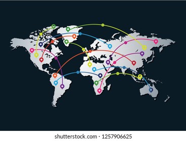 World Map Illustration with direction location map.