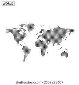 World map illustration with dotted pattern representing global geography and regions