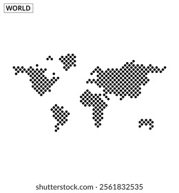 World map illustration with dotted pattern representing global geography and regions