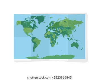 World Map Illustration with Green Continents and Blue Oceans on White Background