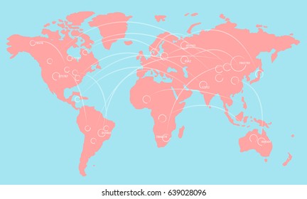 World map illustration infographics with links and random numbers. Vector illustration.
