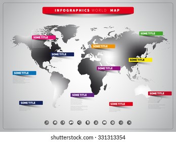 World map illustration and infographics, vector design template