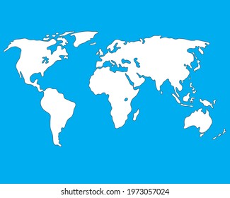 World map illustration isolated on blue background. Vector illustration