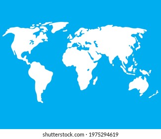  World map illustration isolated on blue background. Vector illustration