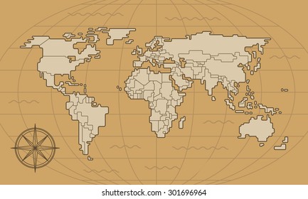 world map illustration line art