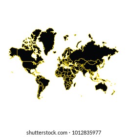 World map illustration. Mercator projection worldmap, Political World Map vector Illustration, Vector illustration of black world map.
