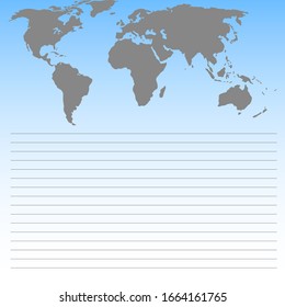 World Map Illustration auf blauem Hintergrund mit Schatten