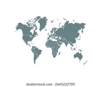 A world map illustration showing the continents and countries in a simple flat design isolated on a white background. Vector graphic for geography and travel. 