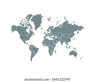 A world map illustration showing the continents and countries in a simple flat design isolated on a white background. Vector graphic for geography and travel. 