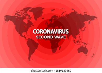 World map with an illustration of the spread of the second wave of coronavirus. Vector illustration.